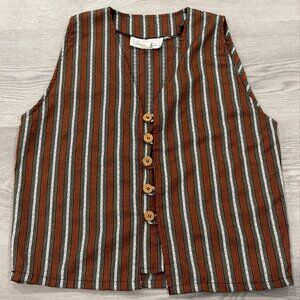 Passports Pier 1 Striped Cotton Vest Button Front Boho Brown Green Stripes Sz M